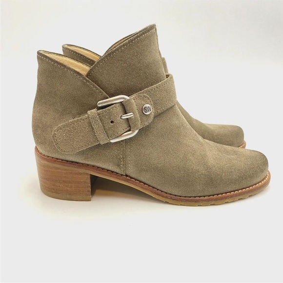 STUART Weitzman Dude Suede Bootie Boots in Neutral Size 4.5M Block Heels - Picture 2 of 13